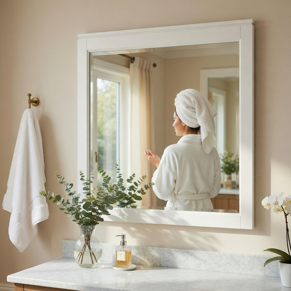 Thiem Dresser Mirror | Picture Frame Molding | White 37x41 Rectangular