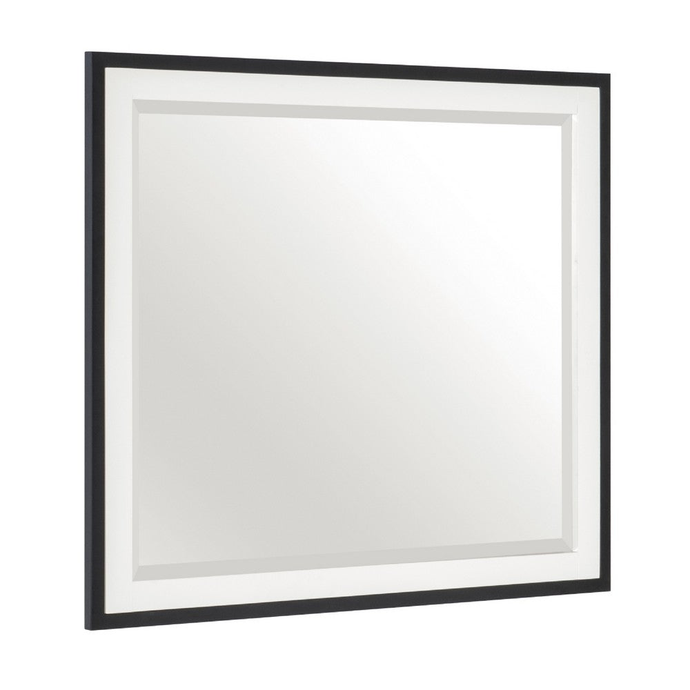 Jem Dresser Mirror | White & Walnut Brown Metal Frame | 37x42 Rectangular