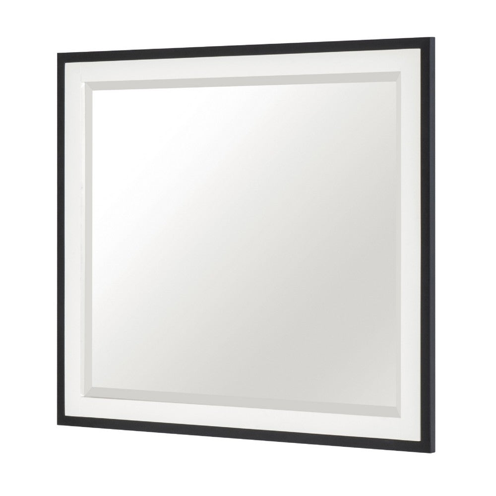 Jem Dresser Mirror | White & Walnut Brown Metal Frame | 37x42 Rectangular