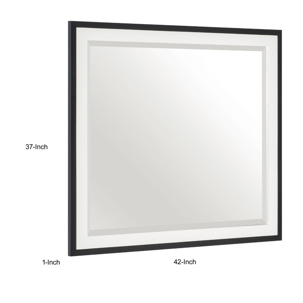 Jem Dresser Mirror | White & Walnut Brown Metal Frame | 37x42 Rectangular