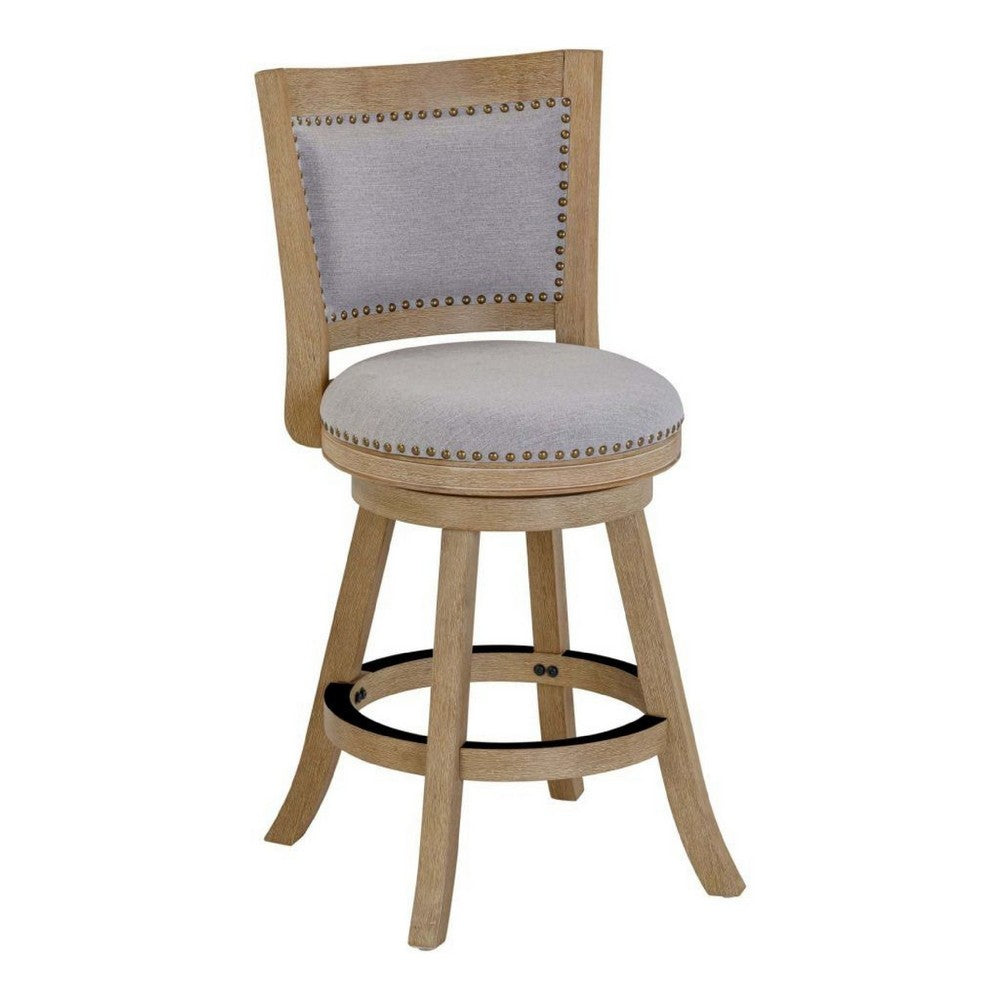 Kia Swivel Counter Stool Chair | Nailed Gray Linen | Driftwood Brown