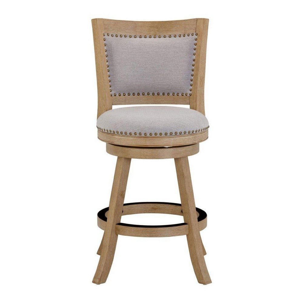 Kia Swivel Counter Stool Chair | Nailed Gray Linen | Driftwood Brown