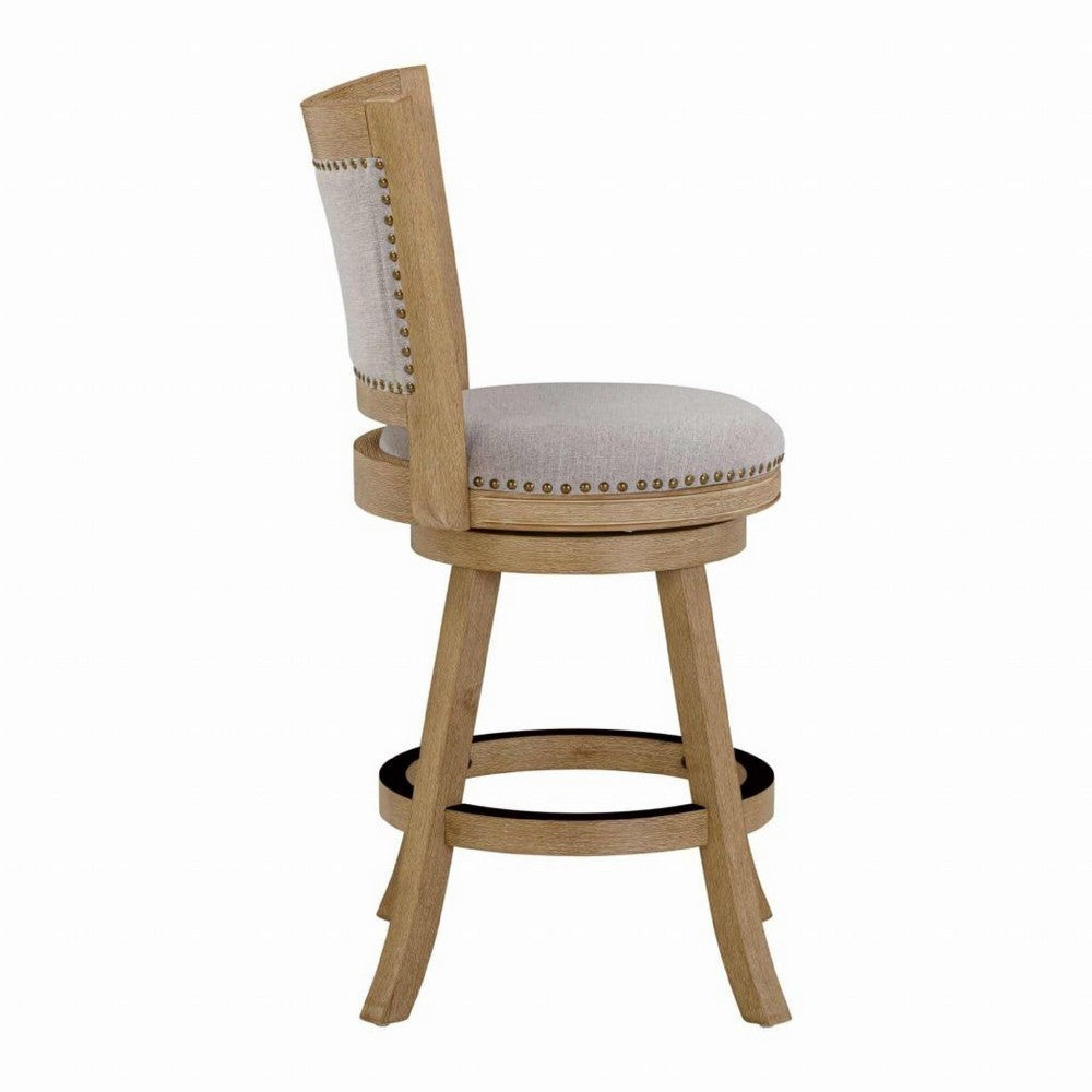 Kia Swivel Counter Stool Chair | Nailed Gray Linen | Driftwood Brown