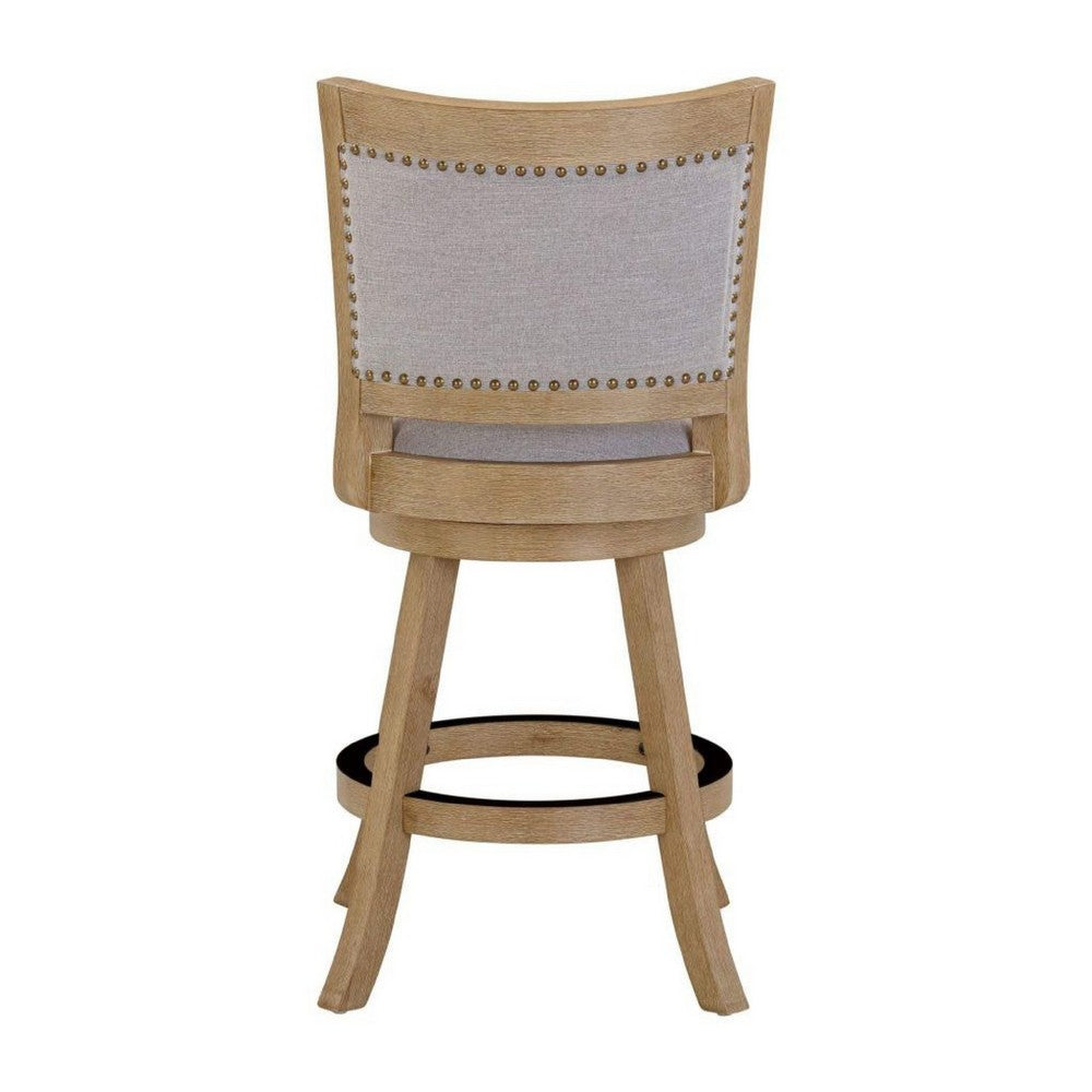 Kia Swivel Counter Stool Chair | Nailed Gray Linen | Driftwood Brown