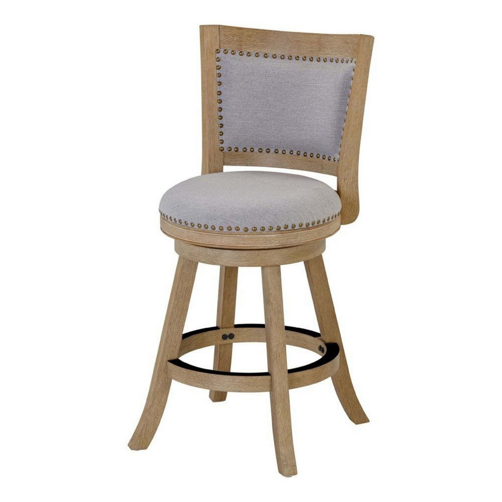 Kia Swivel Counter Stool Chair | Nailed Gray Linen | Driftwood Brown
