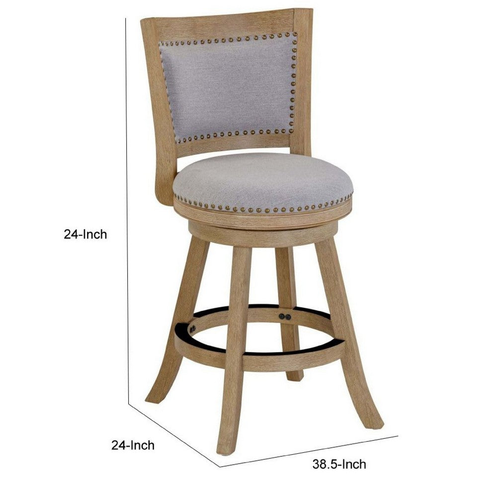 Kia Swivel Counter Stool Chair | Nailed Gray Linen | Driftwood Brown