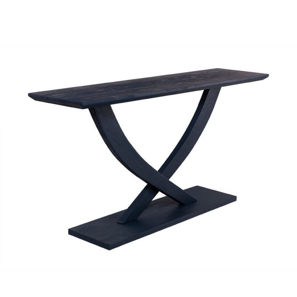 Kee Sofa Console Table  | Cross Legged Pedestal Base | Navy Blue Wood 57"