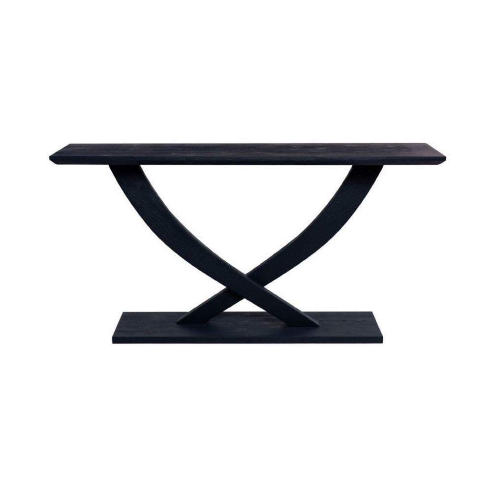 Kee Sofa Console Table  | Cross Legged Pedestal Base | Navy Blue Wood 57"