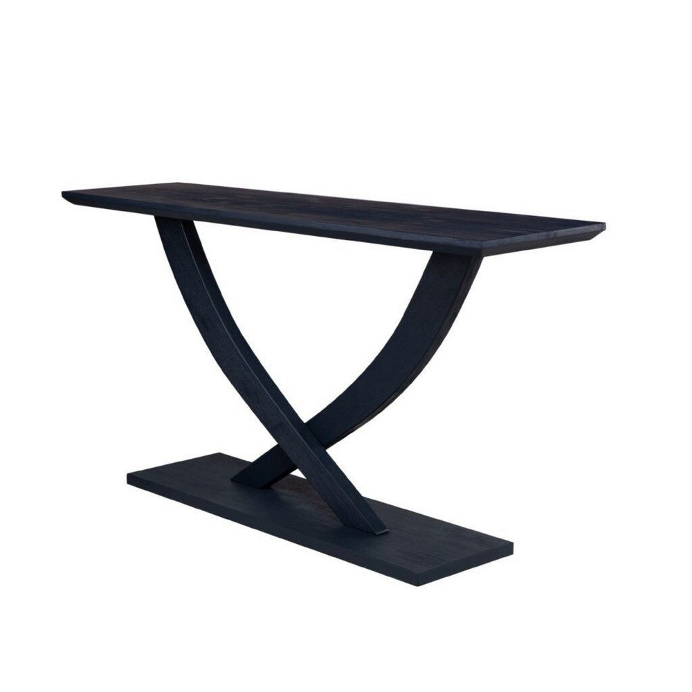 Kee Sofa Console Table  | Cross Legged Pedestal Base | Navy Blue Wood 57"