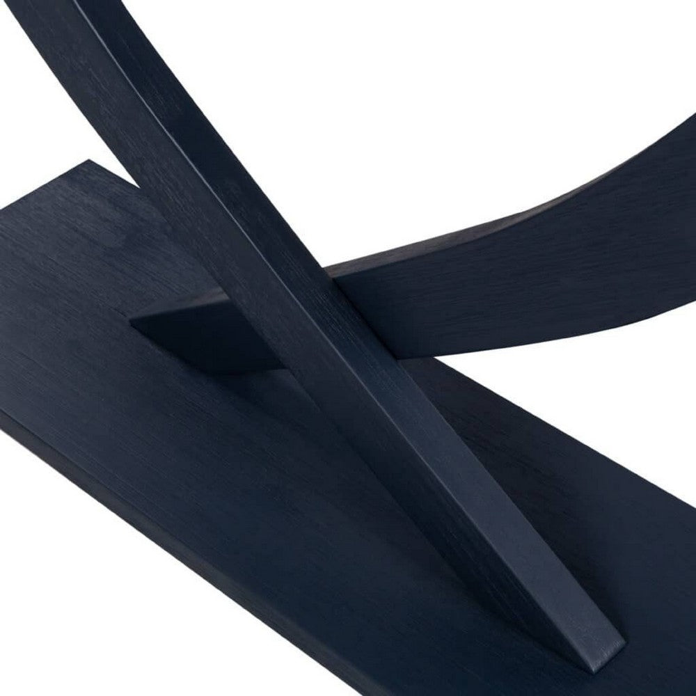 Kee Sofa Console Table  | Cross Legged Pedestal Base | Navy Blue Wood 57"