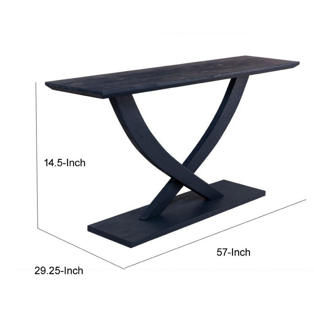 Kee Sofa Console Table  | Cross Legged Pedestal Base | Navy Blue Wood 57"