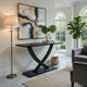 Kee Sofa Console Table  | Cross Legged Pedestal Base | Navy Blue Wood 57"