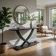 Kee Sofa Console Table  | Cross Legged Pedestal Base | Navy Blue Wood 57"
