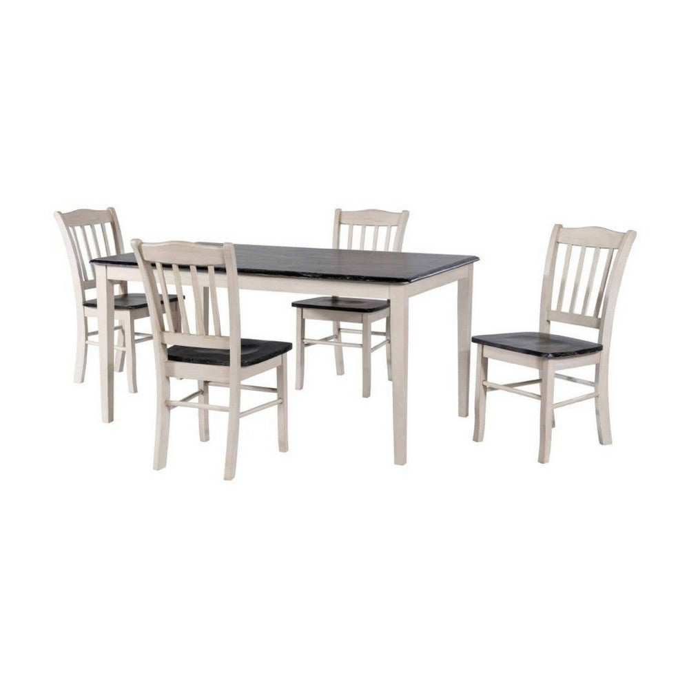 Nova 5pc Dining Table Set w 4 Chairs | European Black Ash w Antique White