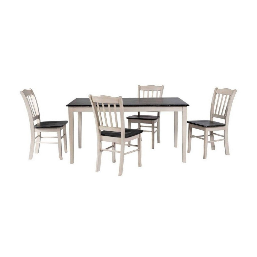 Nova 5pc Dining Table Set w 4 Chairs | European Black Ash w Antique White