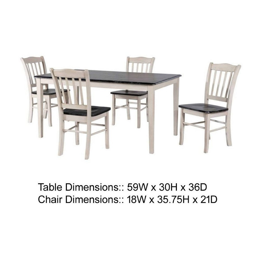 Nova 5pc Dining Table Set w 4 Chairs | European Black Ash w Antique White
