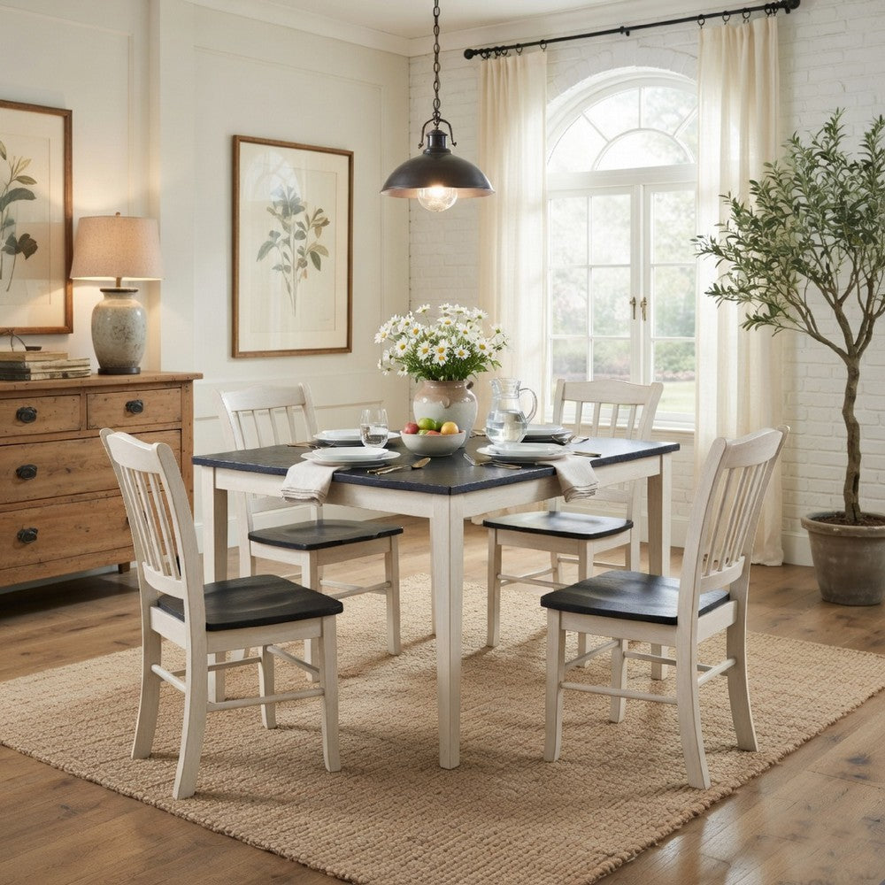 Nova 5pc Dining Table Set w 4 Chairs | European Black Ash w Antique White