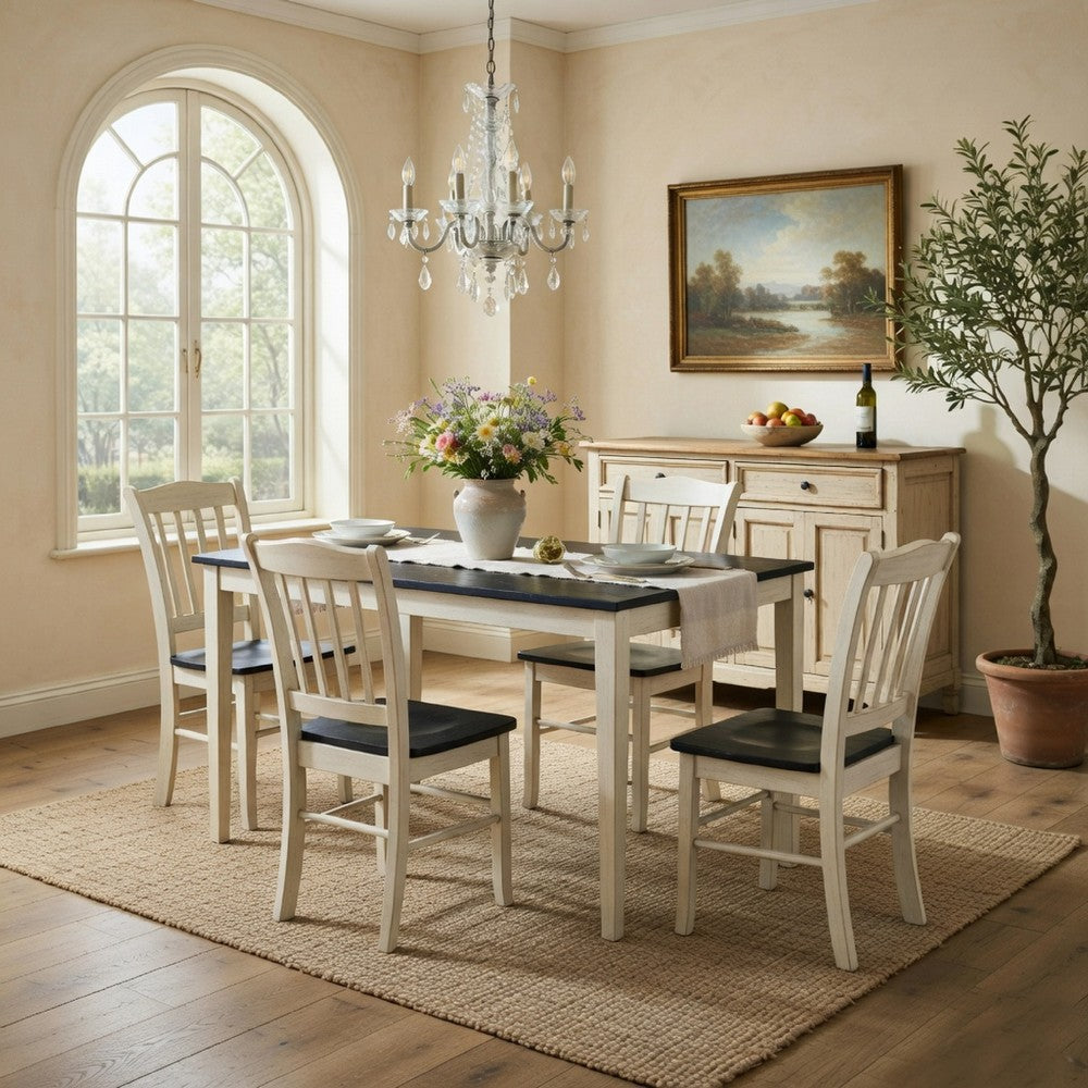 Nova 5pc Dining Table Set w 4 Chairs | European Black Ash w Antique White