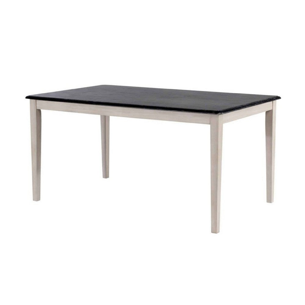 Nova 6pc Dining Table Set w 4 Chairs and Bench | Black Ash w Antique White