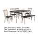 Nova 6pc Dining Table Set w 4 Chairs and Bench | Black Ash w Antique White