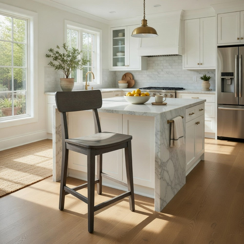 Tori Counter Stool Chair | Curved Back and Seat | Footrest | Charcoal Gray