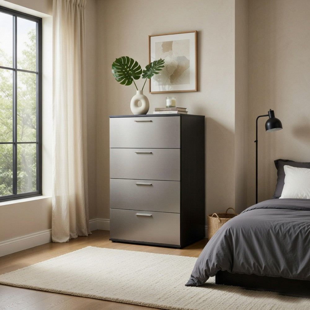 Asti Jumbo Tall Dresser Chest | 4 Deep Drawers | Metallic Gray