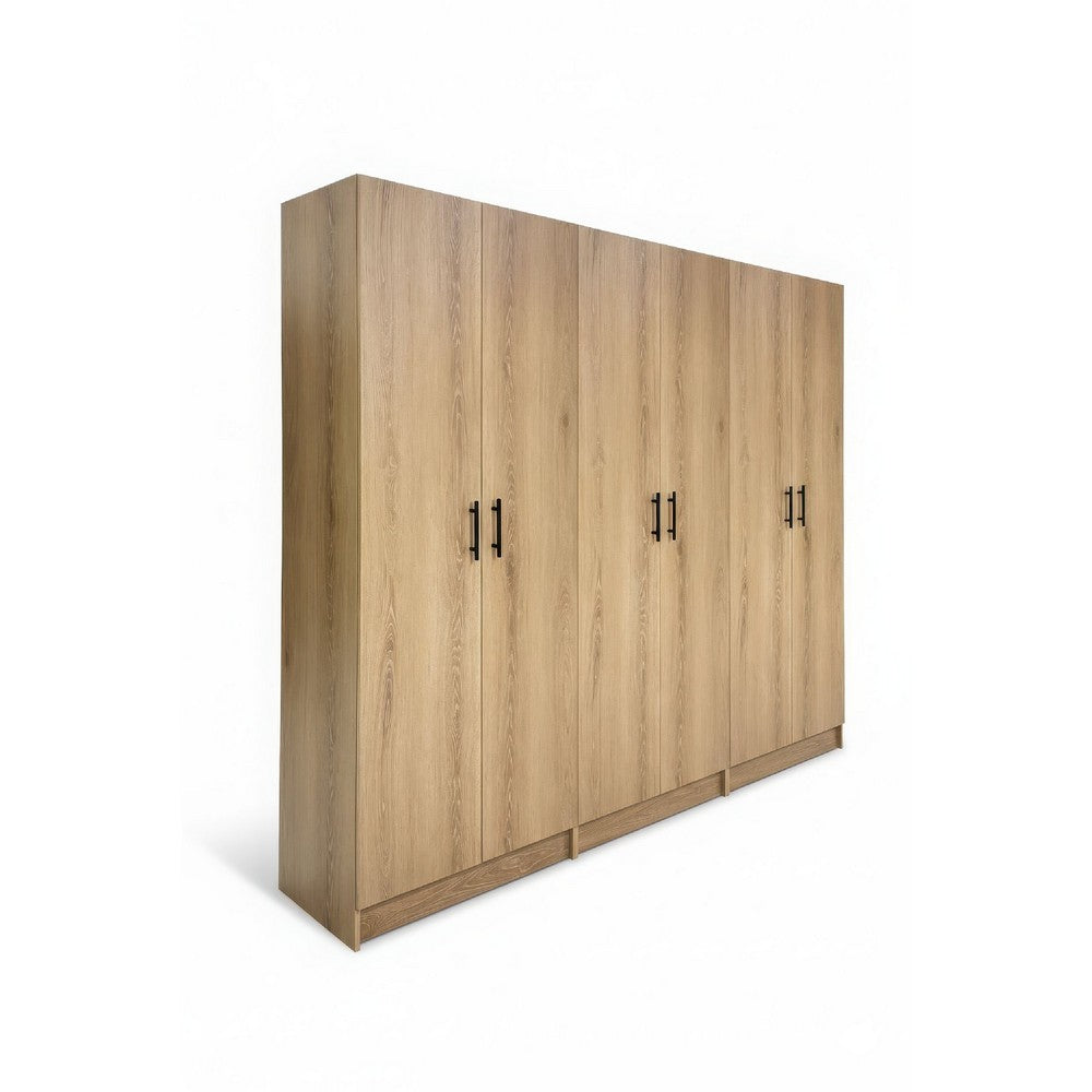 Mea 3pc Utility Storage Cabinet Set | 6 Doors | 9 Shelves | Oak Brown