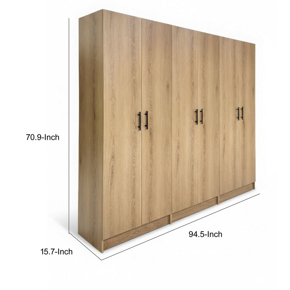 Mea 3pc Utility Storage Cabinet Set | 6 Doors | 9 Shelves | Oak Brown