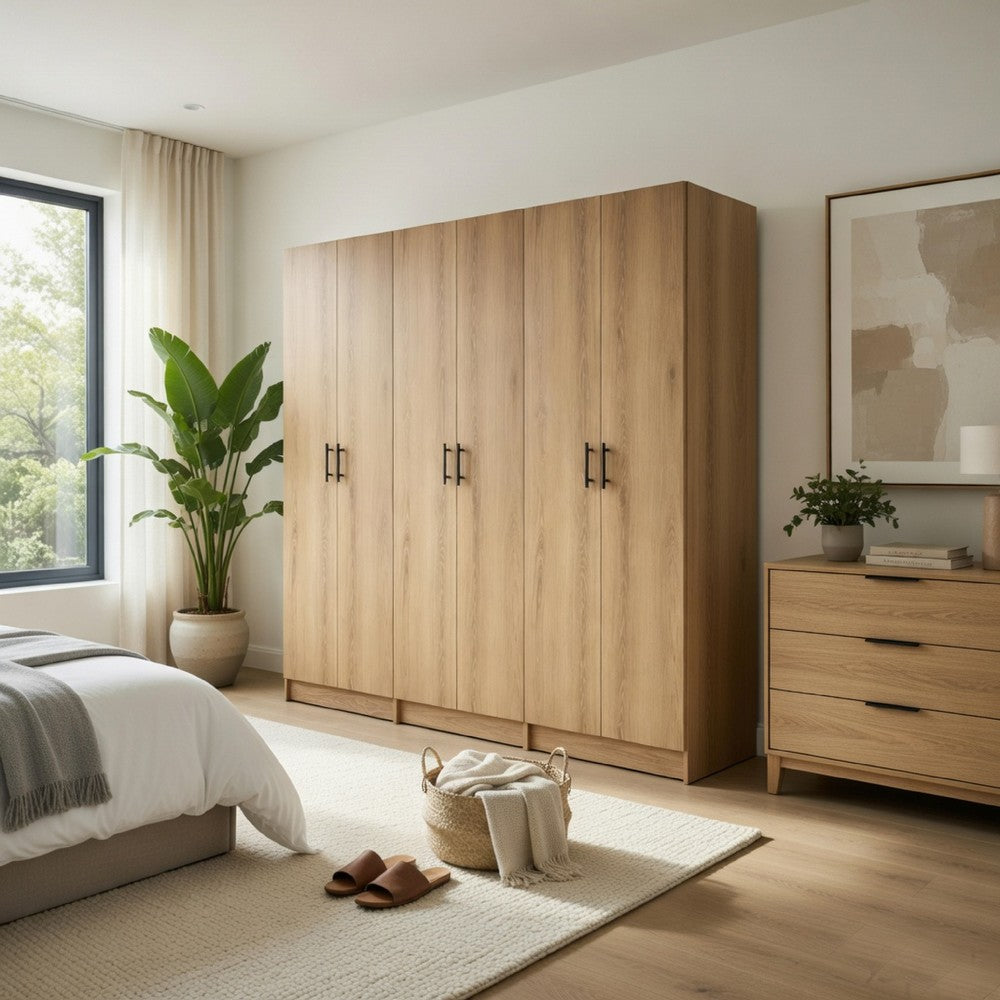 Mea 3pc Utility Storage Cabinet Set | 6 Doors | 9 Shelves | Oak Brown