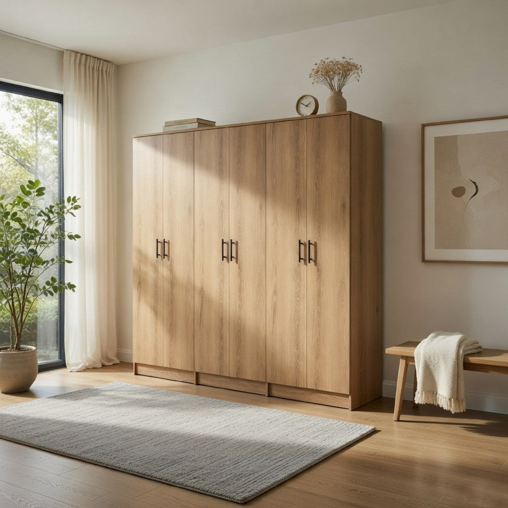 Mea 3pc Utility Storage Cabinet Set | 6 Doors | 9 Shelves | Oak Brown