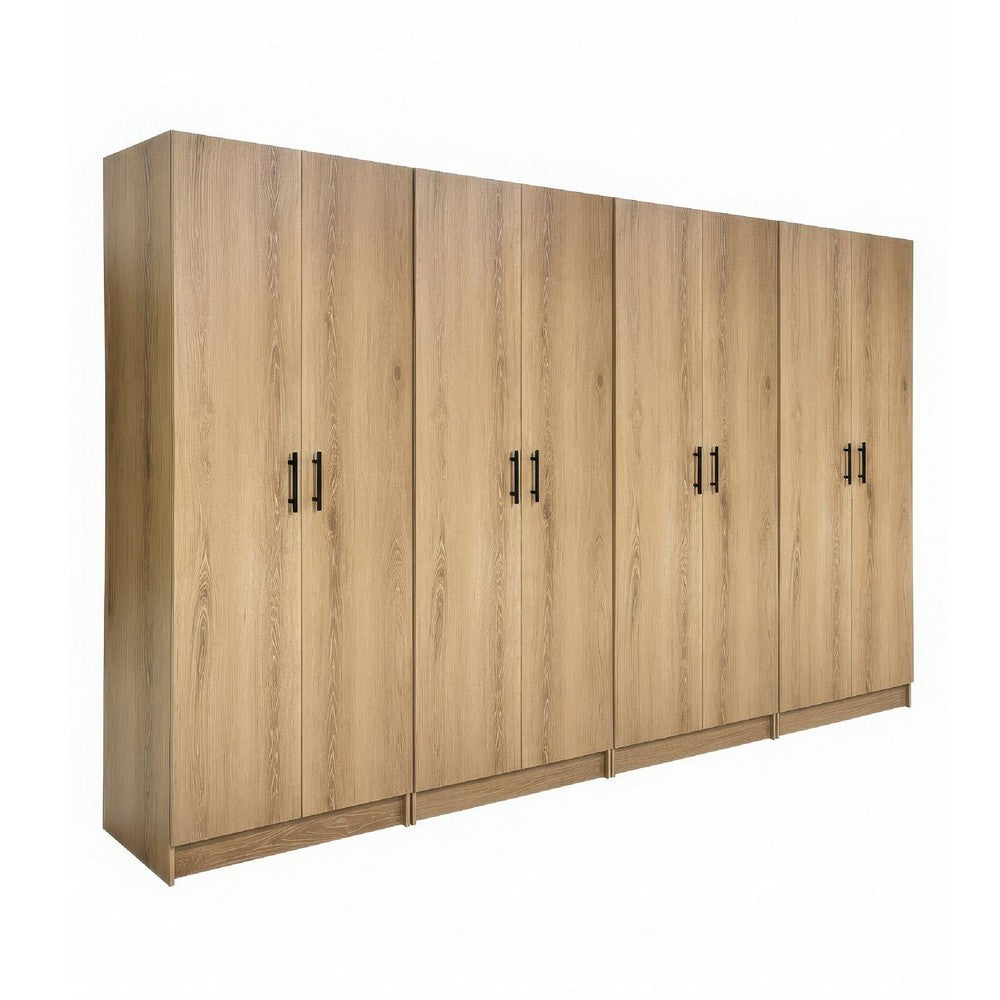Mea 4pc Utility Storage Cabinet Set | 8 Doors | 12 Shelves | Oak Brown