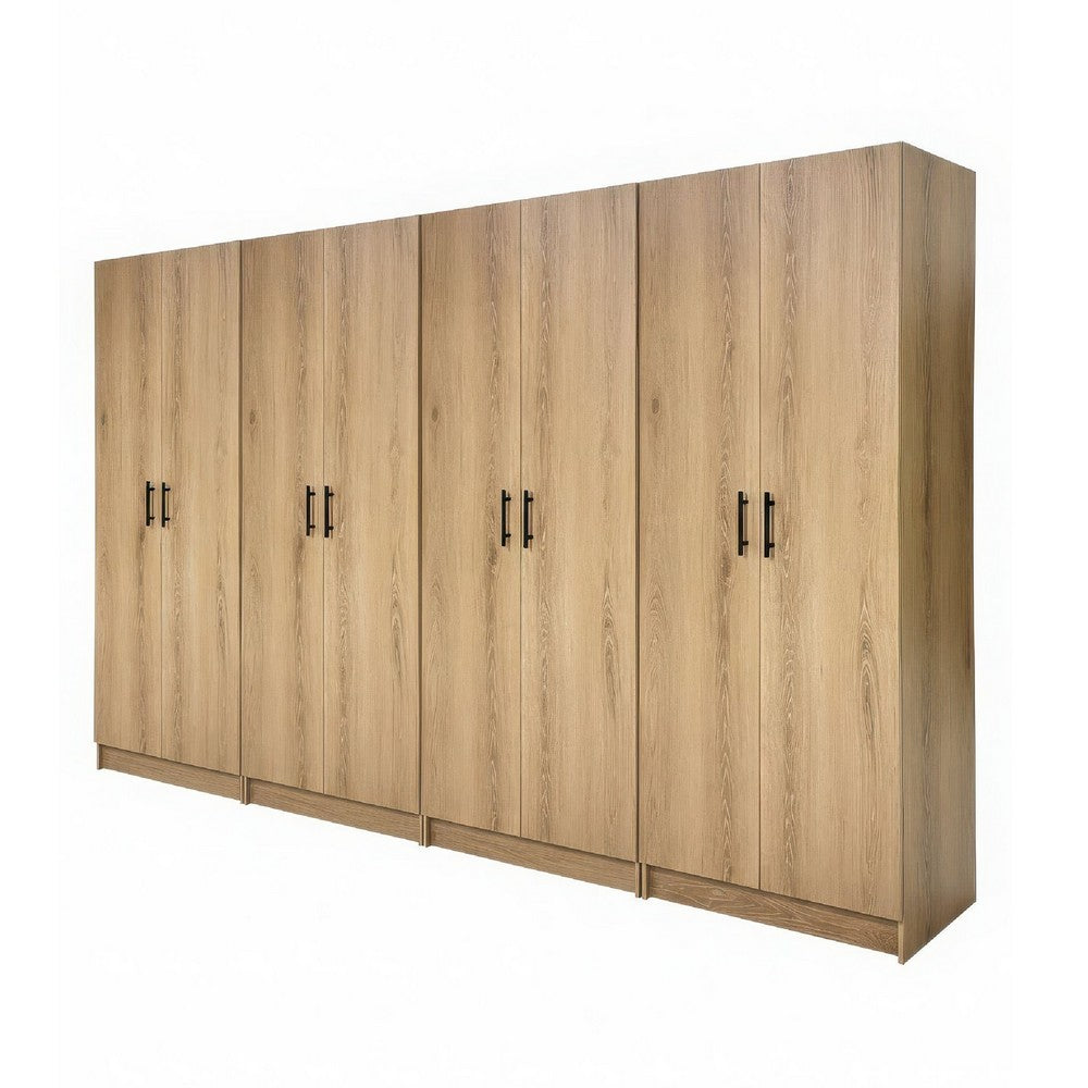 Mea 4pc Utility Storage Cabinet Set | 8 Doors | 12 Shelves | Oak Brown