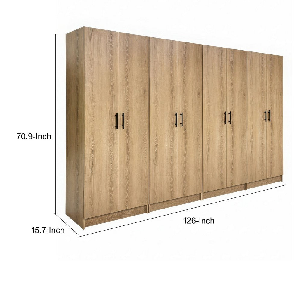 Mea 4pc Utility Storage Cabinet Set | 8 Doors | 12 Shelves | Oak Brown