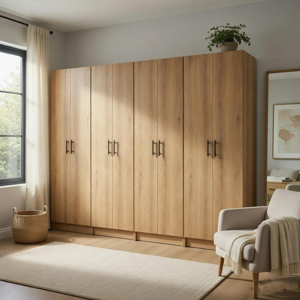 Mea 4pc Utility Storage Cabinet Set | 8 Doors | 12 Shelves | Oak Brown