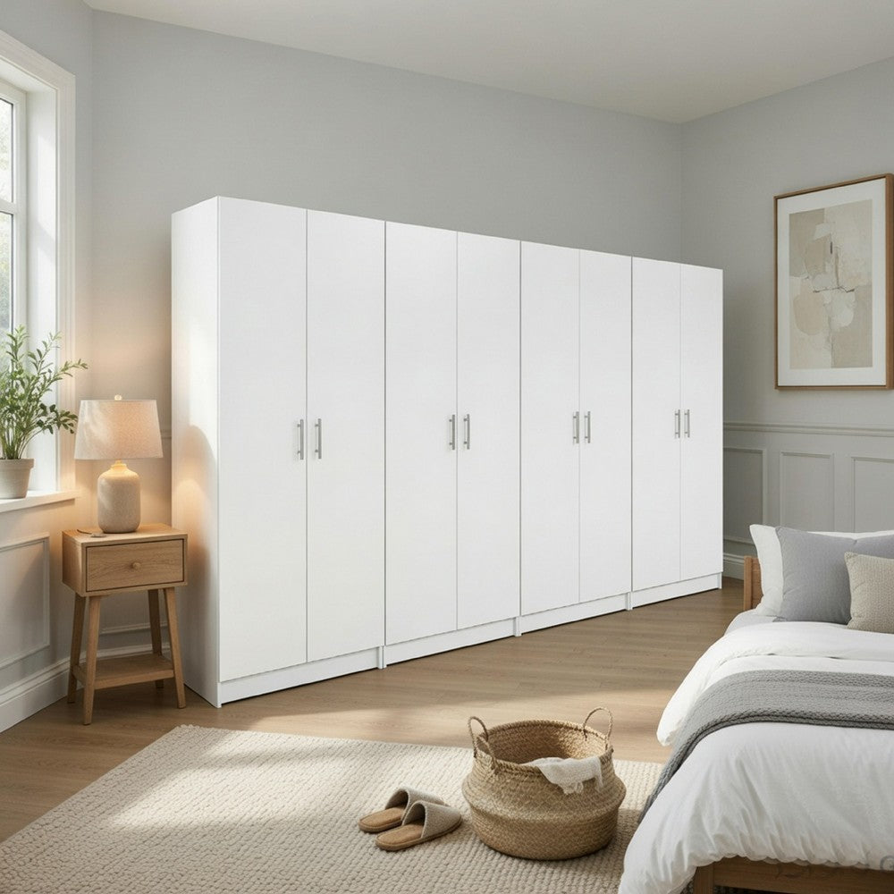 Mea 4pc Utility Storage Cabinet Set | 8 Doors | 12 Shelves | White