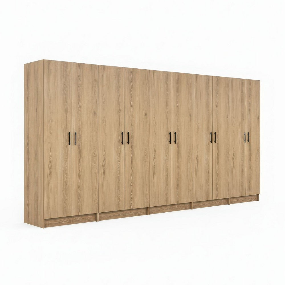 Mea 5pc Utility Storage Cabinet Set | 10 Doors | 15 Shelves | Oak Brown