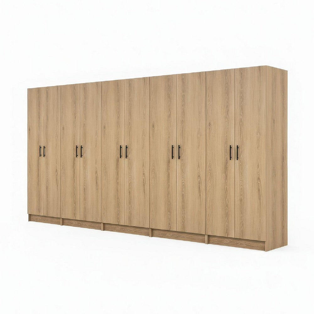 Mea 5pc Utility Storage Cabinet Set | 10 Doors | 15 Shelves | Oak Brown