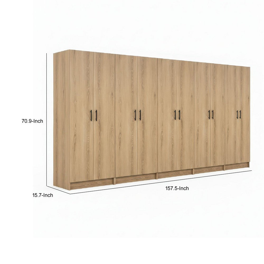 Mea 5pc Utility Storage Cabinet Set | 10 Doors | 15 Shelves | Oak Brown
