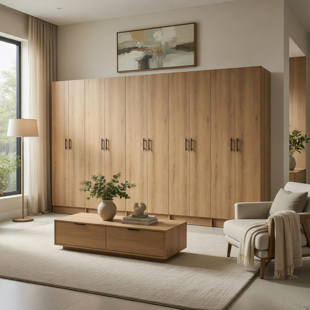 Mea 5pc Utility Storage Cabinet Set | 10 Doors | 15 Shelves | Oak Brown
