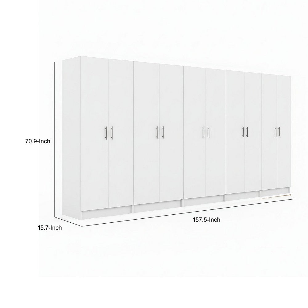 Mea 5pc Utility Storage Cabinet Set | 10 Doors | 15 Shelves | White