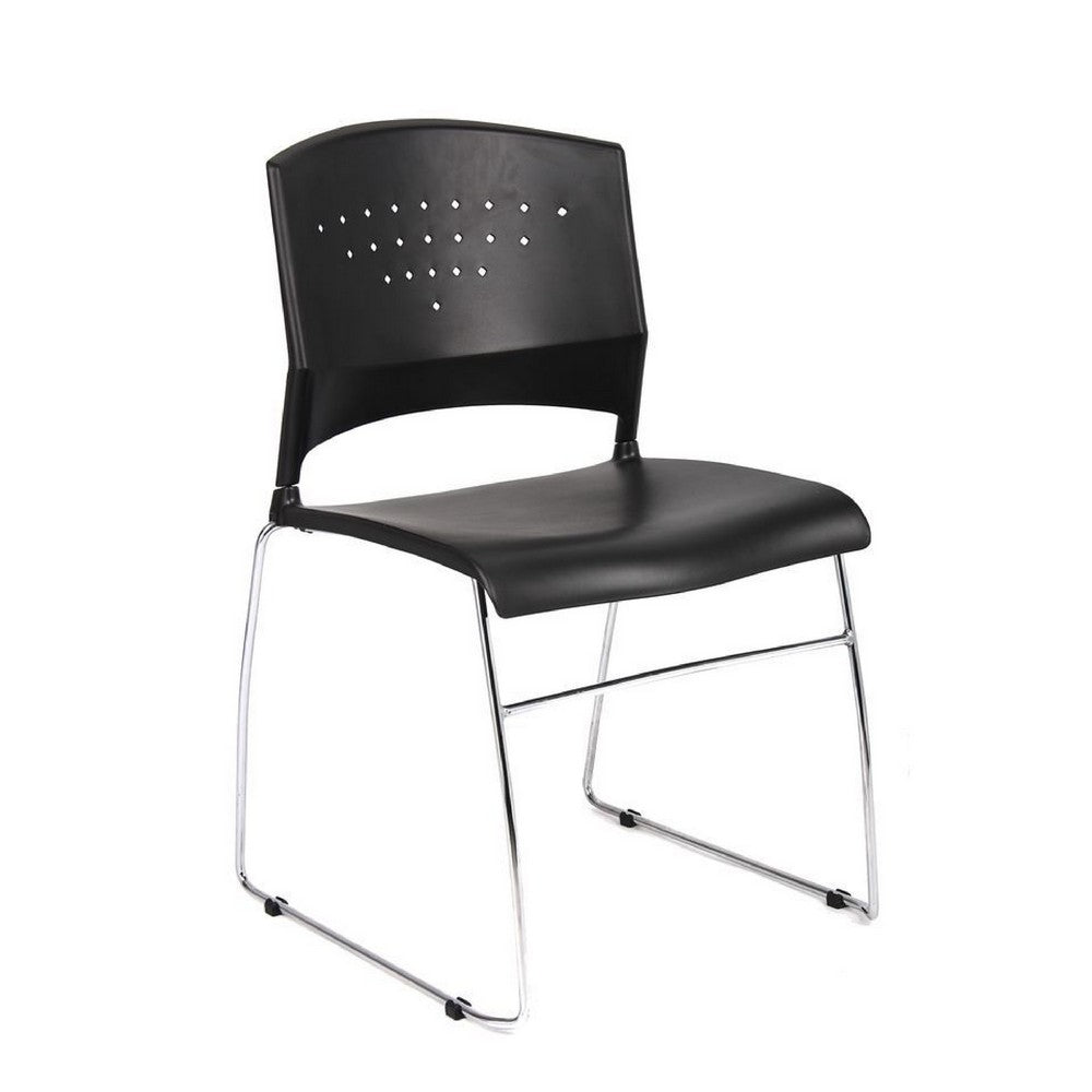 Anu Stack Chair Set of 2 | Sculpted Black Polypropylene | Chrome Sled Base