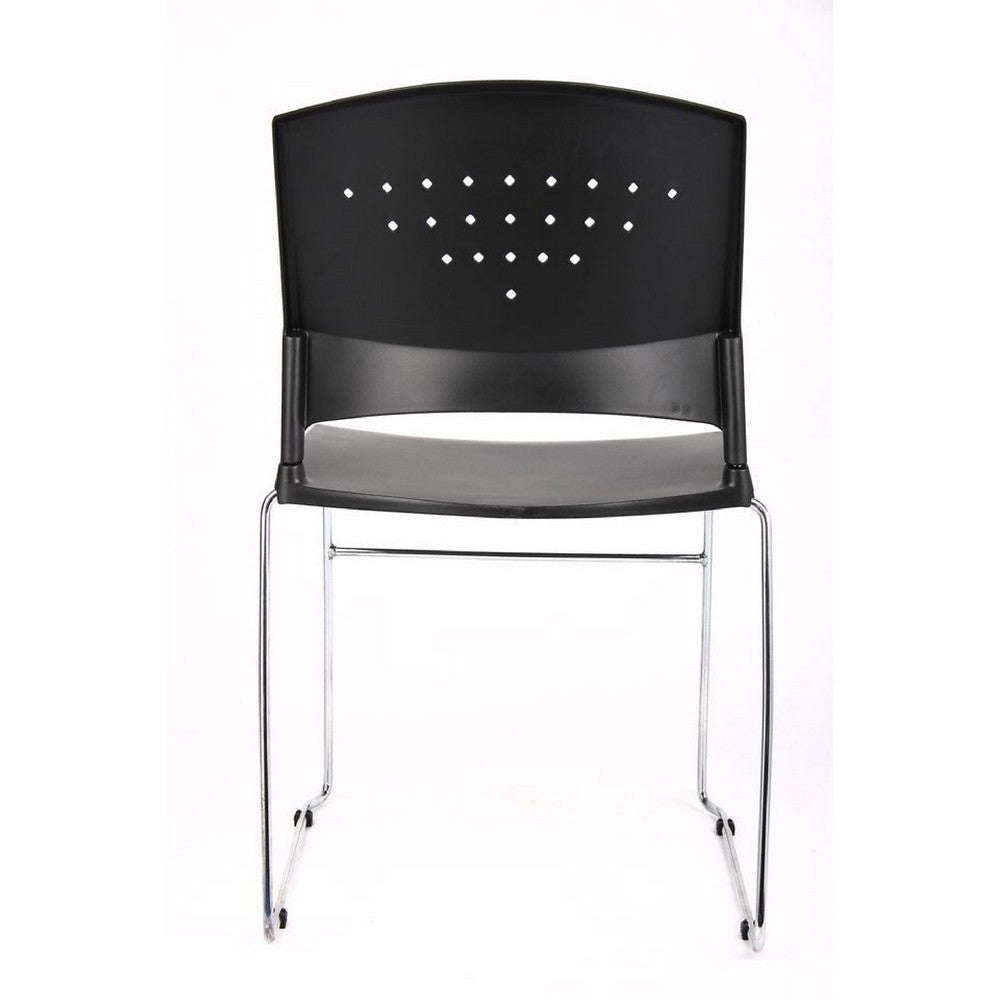 Anu Stack Chair Set of 2 | Sculpted Black Polypropylene | Chrome Sled Base