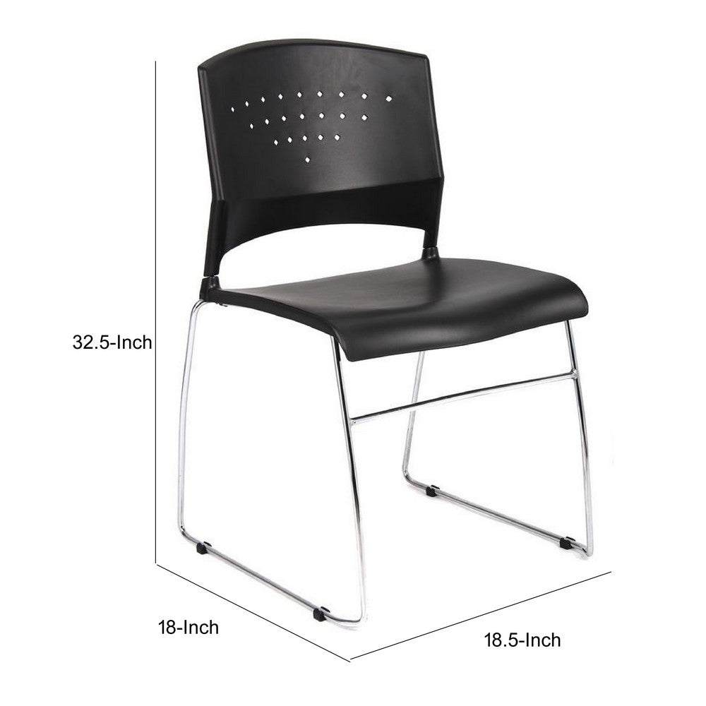 Anu Stack Chair Set of 2 | Sculpted Black Polypropylene | Chrome Sled Base