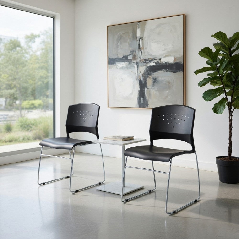 Anu Stack Chair Set of 2 | Sculpted Black Polypropylene | Chrome Sled Base