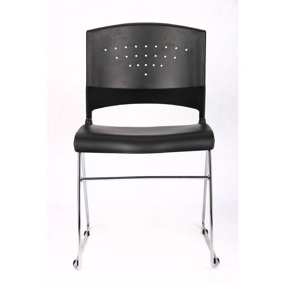 Anu Stack Chair Set of 4 | Sculpted Black Polypropylene | Chrome Sled Base