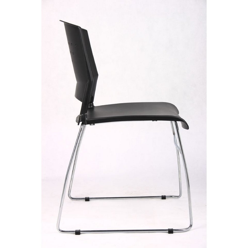 Anu Stack Chair Set of 4 | Sculpted Black Polypropylene | Chrome Sled Base