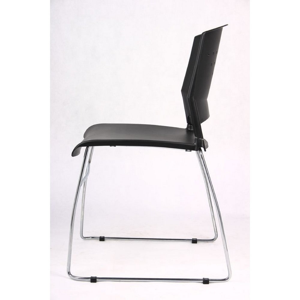 Anu Stack Chair Set of 4 | Sculpted Black Polypropylene | Chrome Sled Base