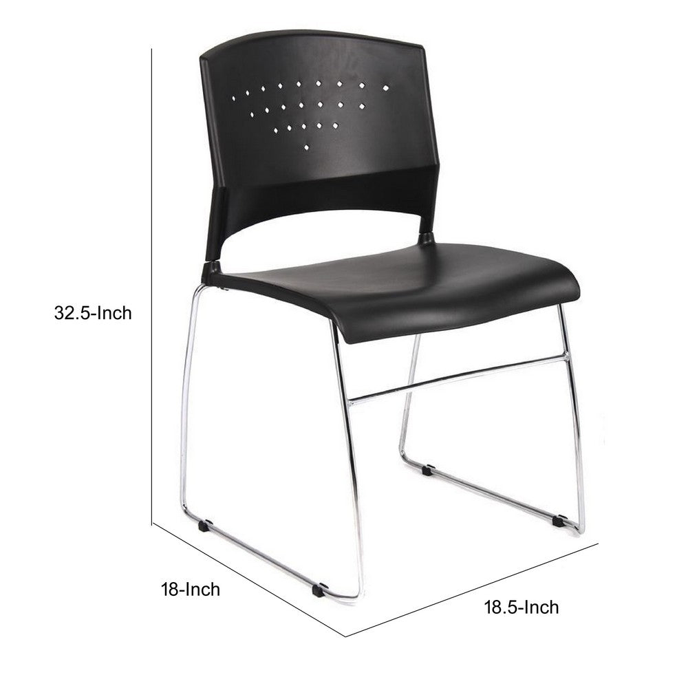 Anu Stack Chair Set of 4 | Sculpted Black Polypropylene | Chrome Sled Base
