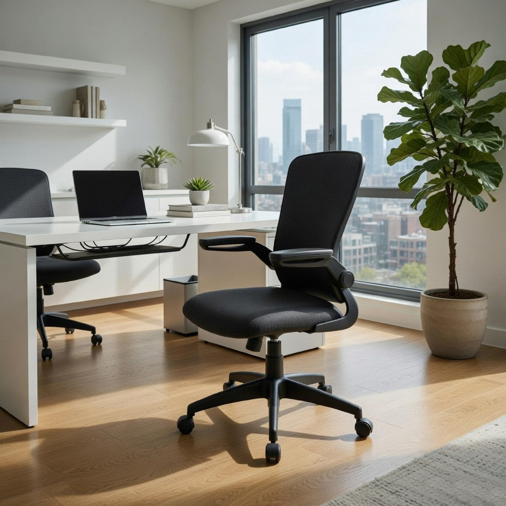 Swivel Task Chair | Flip Arm | Height Adjustable | Black Antimicrobial Vinyl