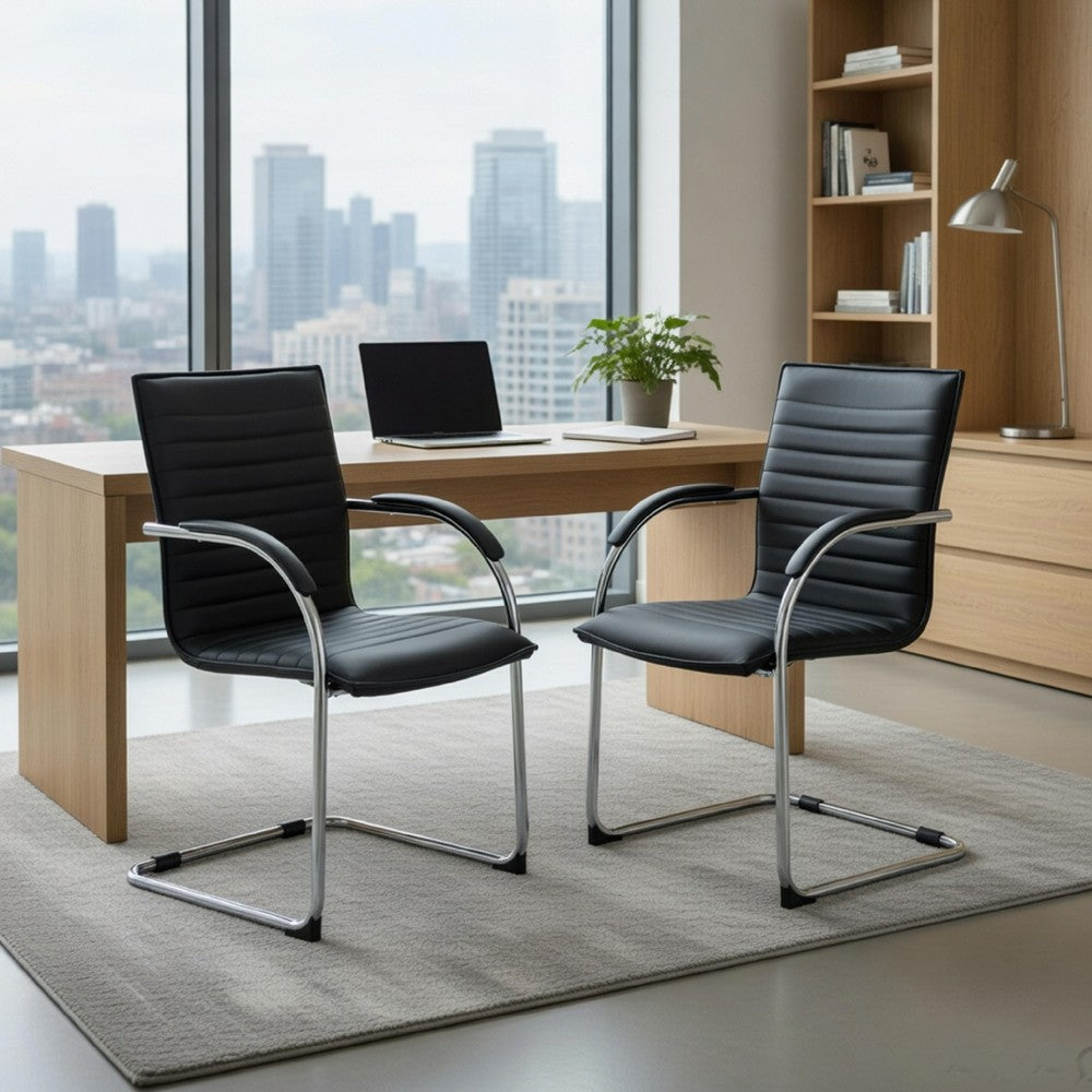 Neni Office Chair Set of 2 | Foam Fill Black Vinyl | Chrome Cantilever